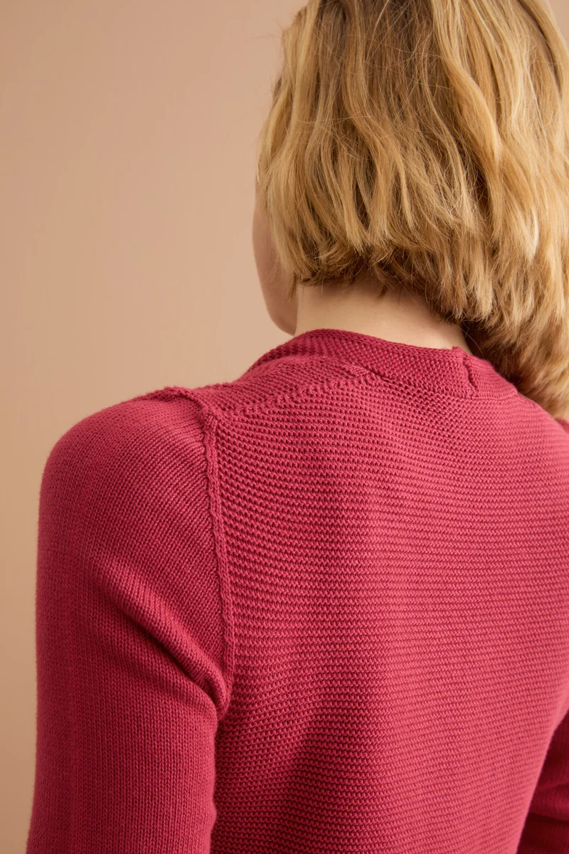 Cardigan Links Scollo a V in Cotone - BORDEAUX