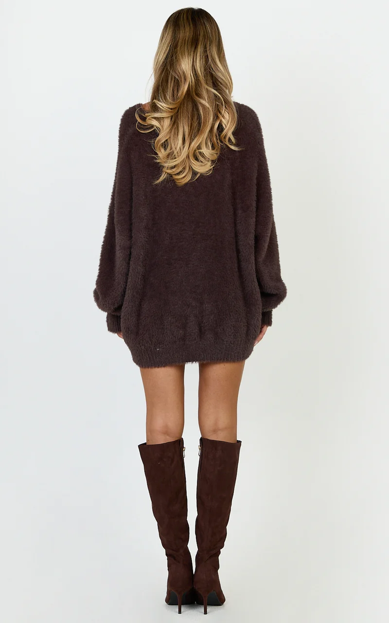 Emilia Jumper - Oversized Fluffy Knit Jumper in Chocolate