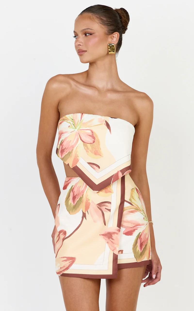Robyn Top - Bandana Tie Back Top in Yellow Retro Flower Print