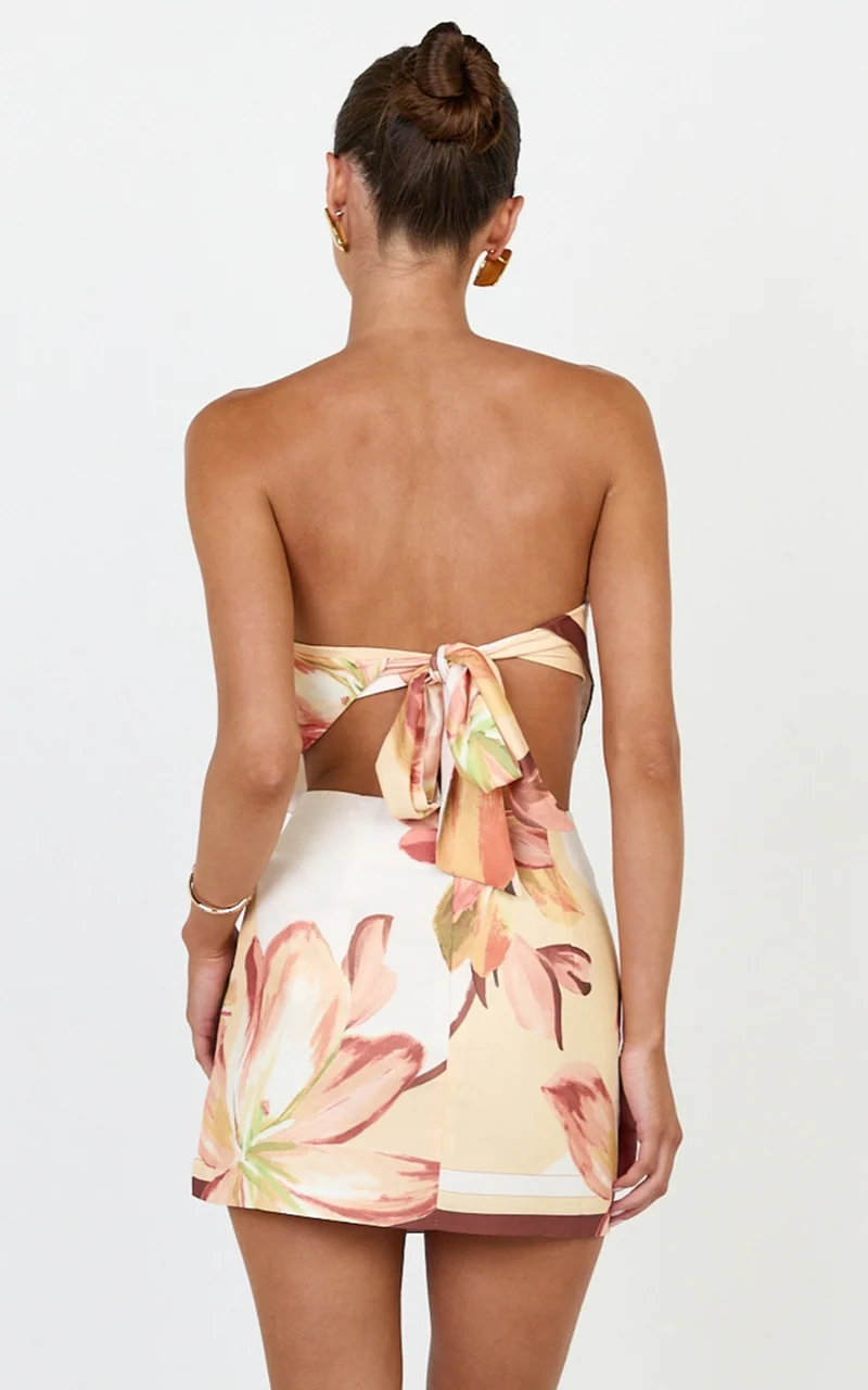 Robyn Top - Bandana Tie Back Top in Yellow Retro Flower Print