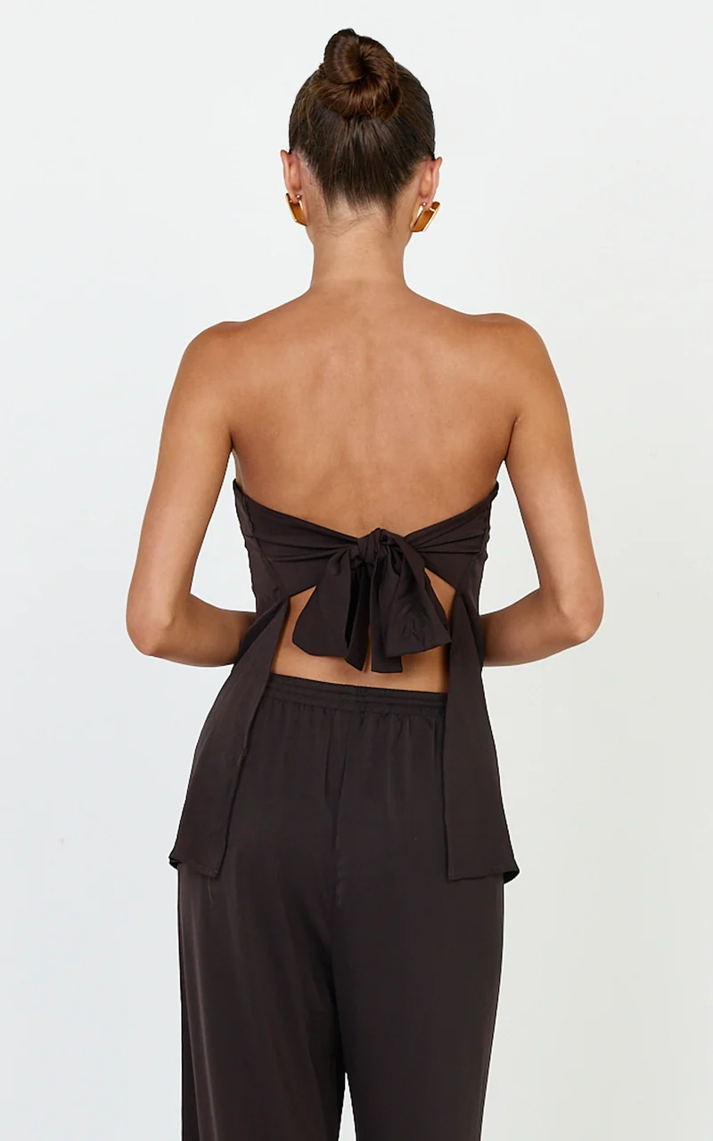 Robyn Top - Strapless Longline Tie Back Top in Chocolate