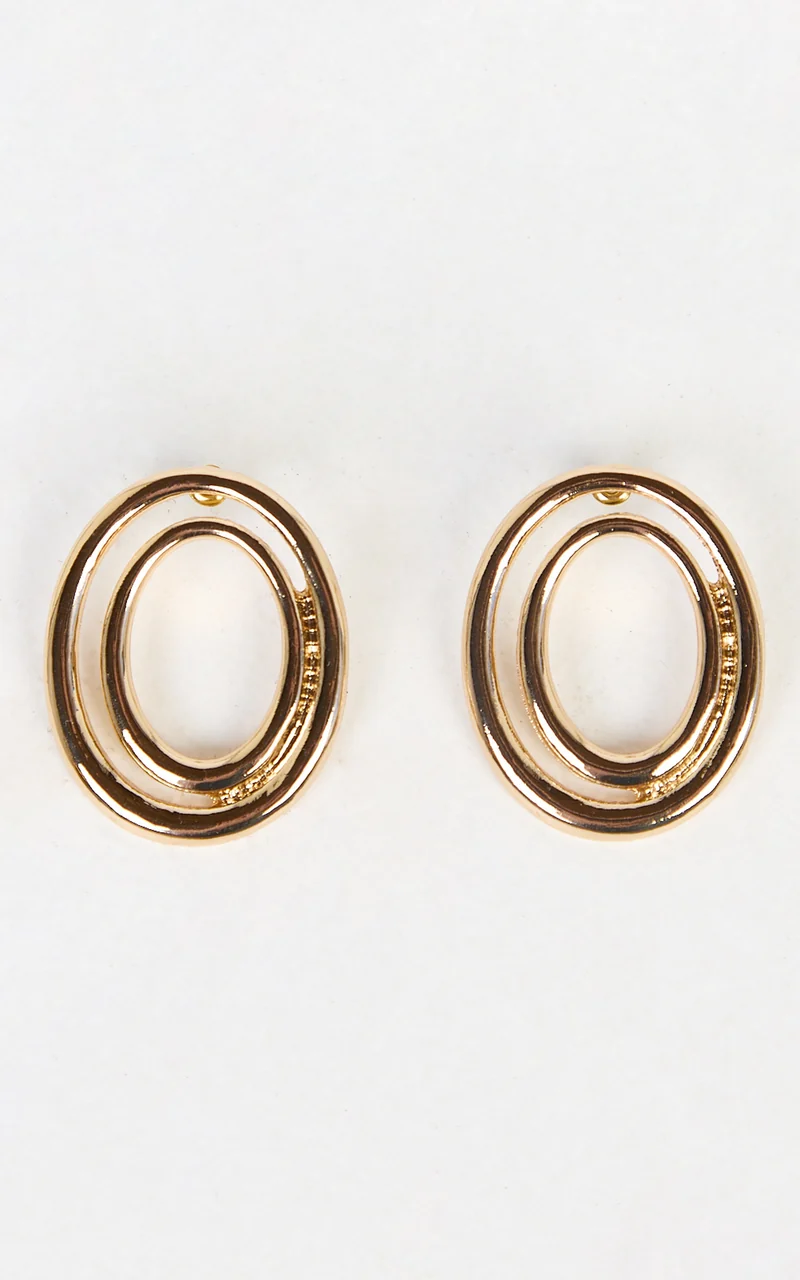 Silvena Earrings - Double Oval Stud Earrings in Gold