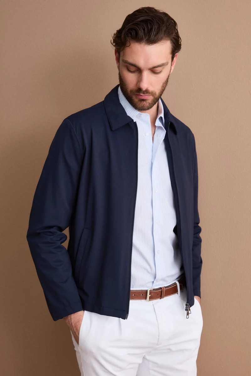 Giubbino Worker in Jersey con Zip - BLU