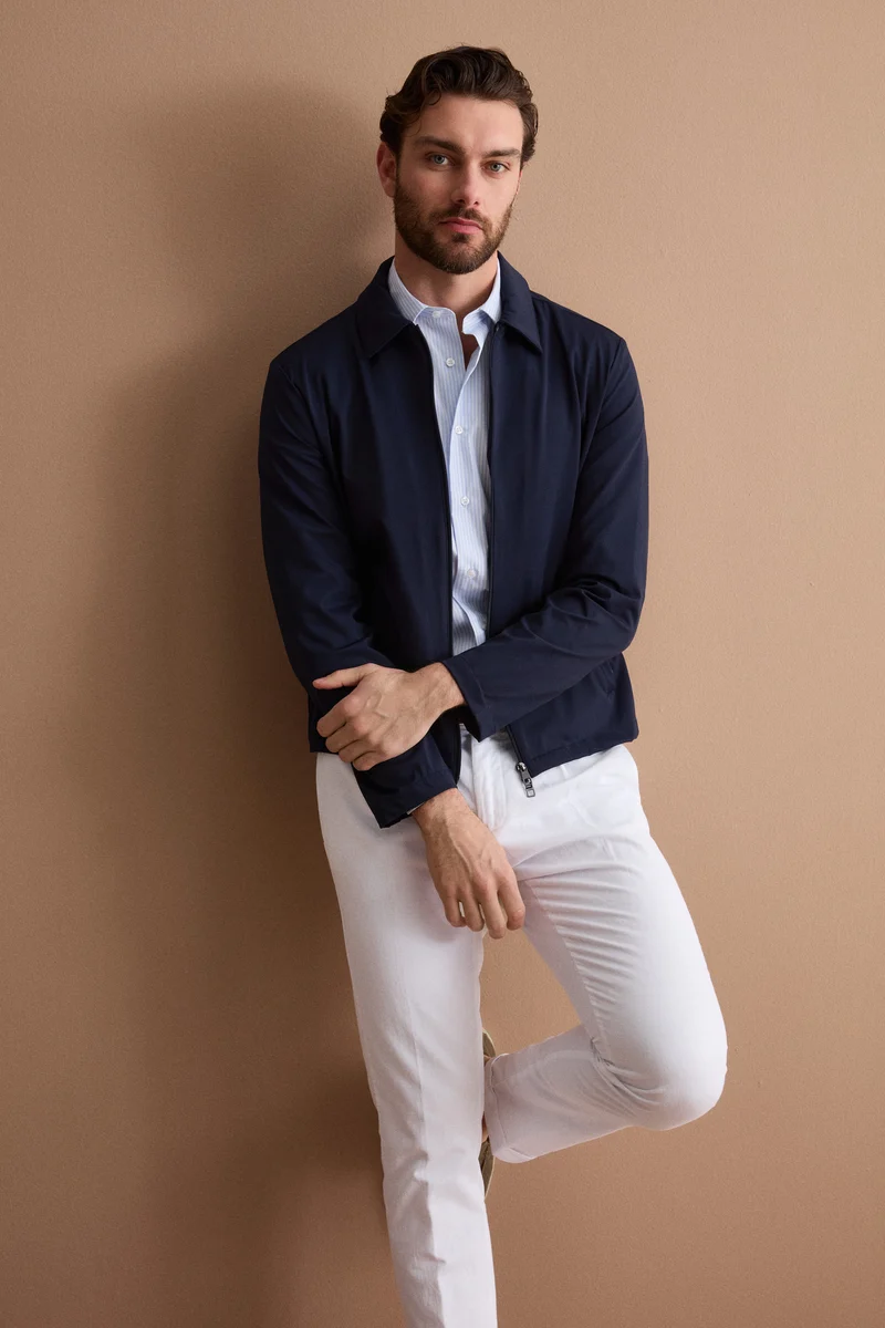 Giubbino Worker in Jersey con Zip - BLU