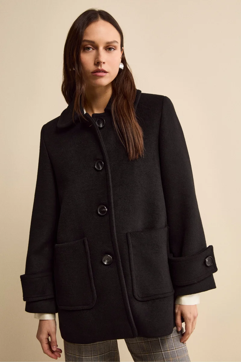 Cappotto Corto Foderato in Misto Lana - NERO