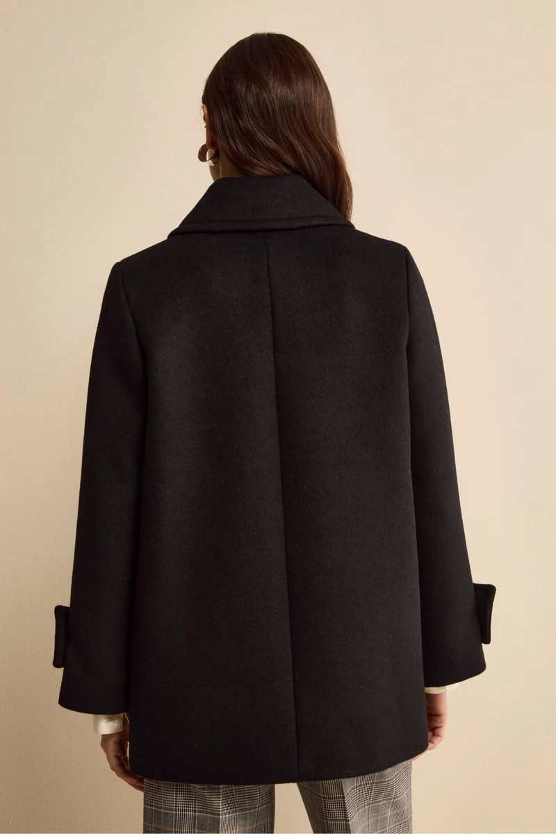 Cappotto Corto Foderato in Misto Lana - NERO