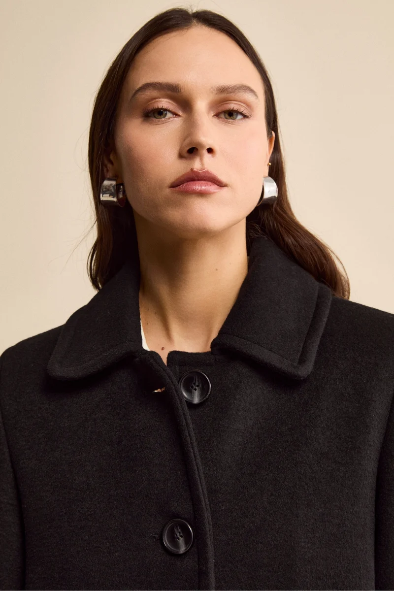 Cappotto Corto Foderato in Misto Lana - NERO