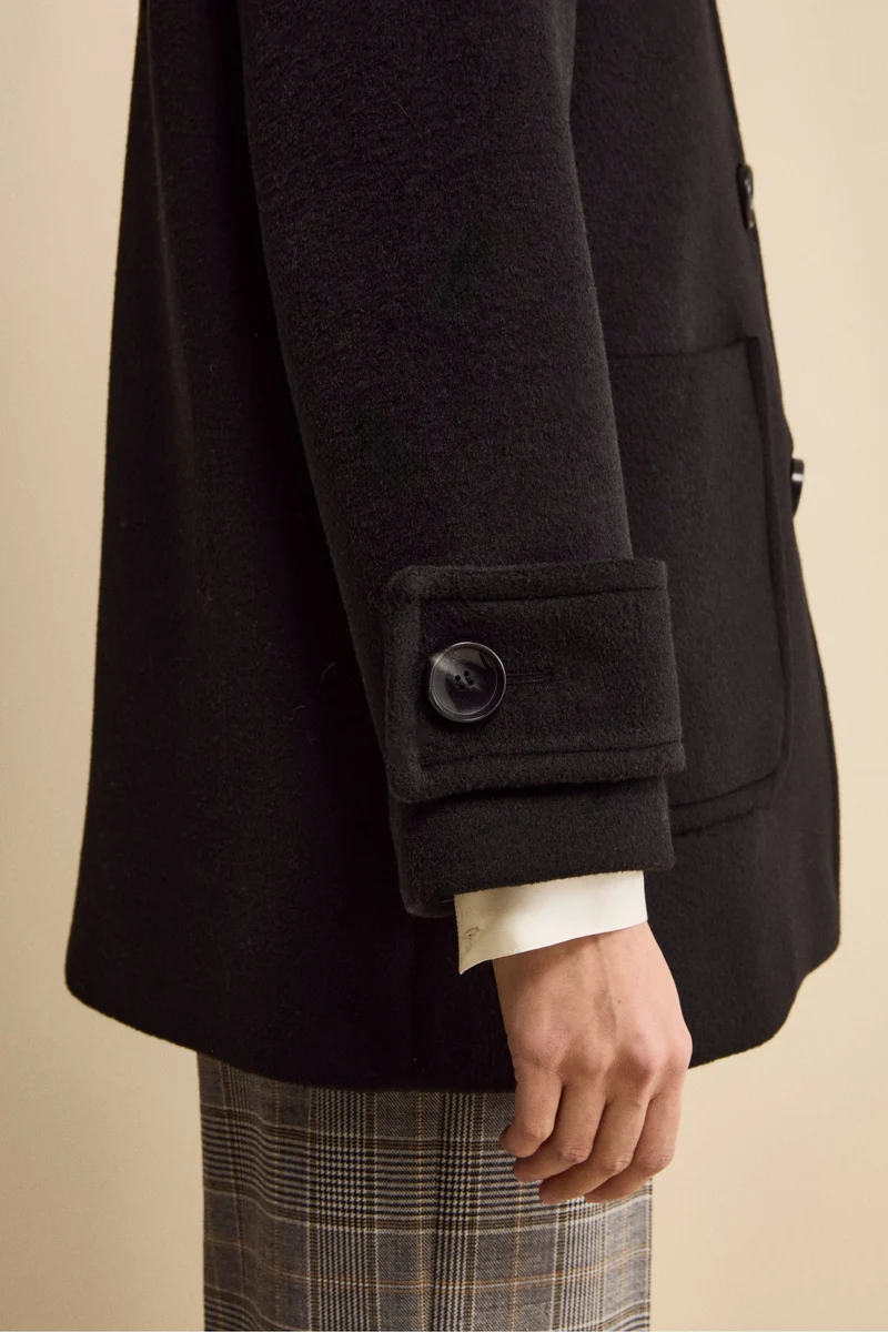 Cappotto Corto Foderato in Misto Lana - NERO