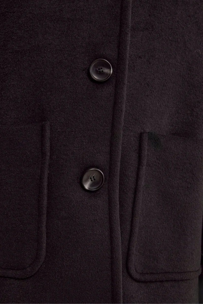 Cappotto Corto Foderato in Misto Lana - NERO