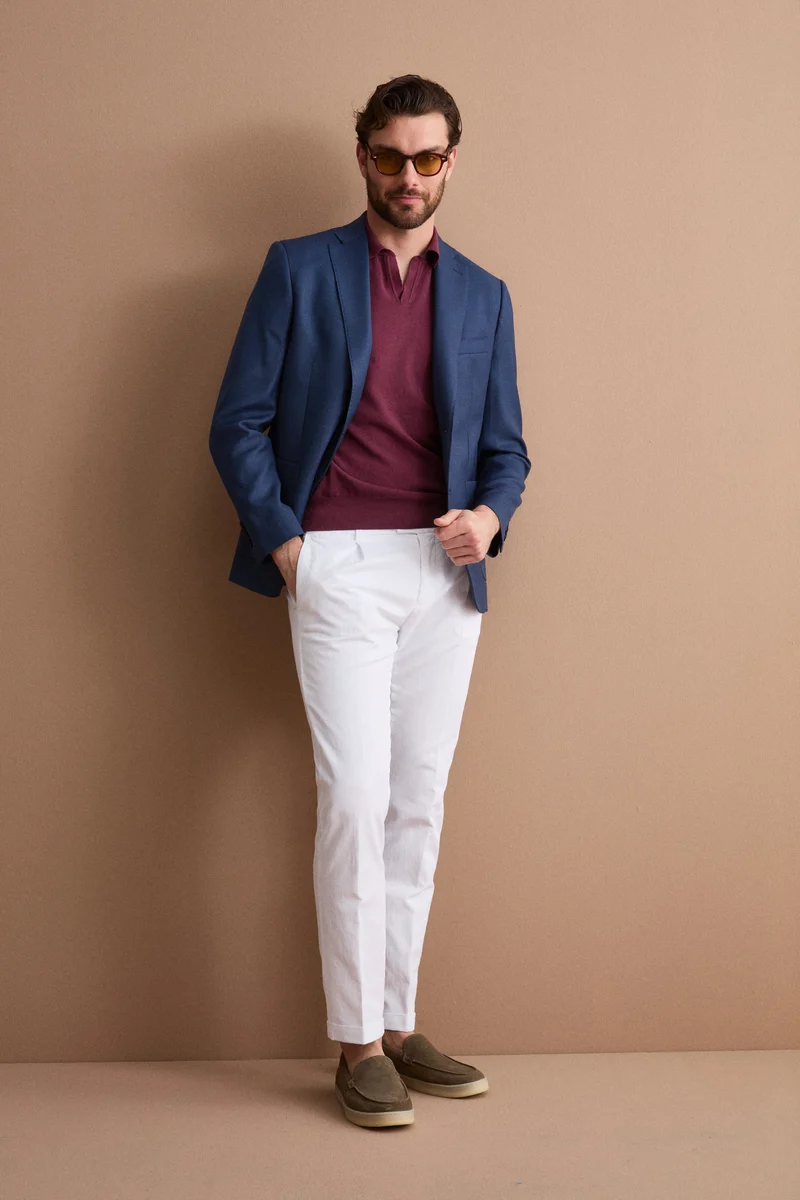 Giacca Monopetto Foderata Slim Fit in Pura Lana Vergine - FANT. BLU