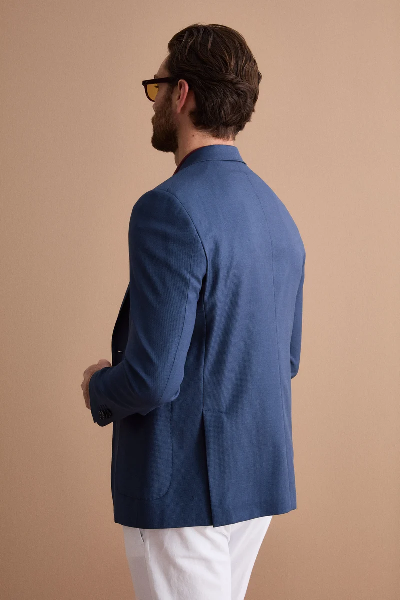 Giacca Monopetto Foderata Slim Fit in Pura Lana Vergine - FANT. BLU