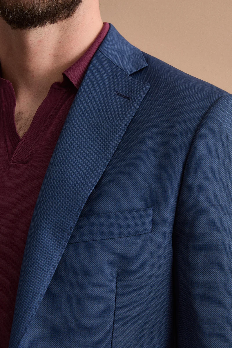 Giacca Monopetto Foderata Slim Fit in Pura Lana Vergine - FANT. BLU