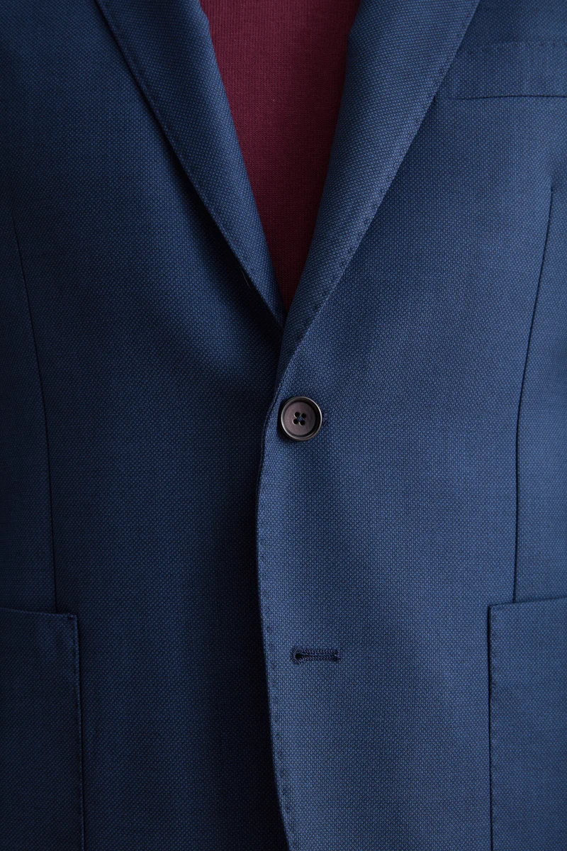 Giacca Monopetto Foderata Slim Fit in Pura Lana Vergine - FANT. BLU