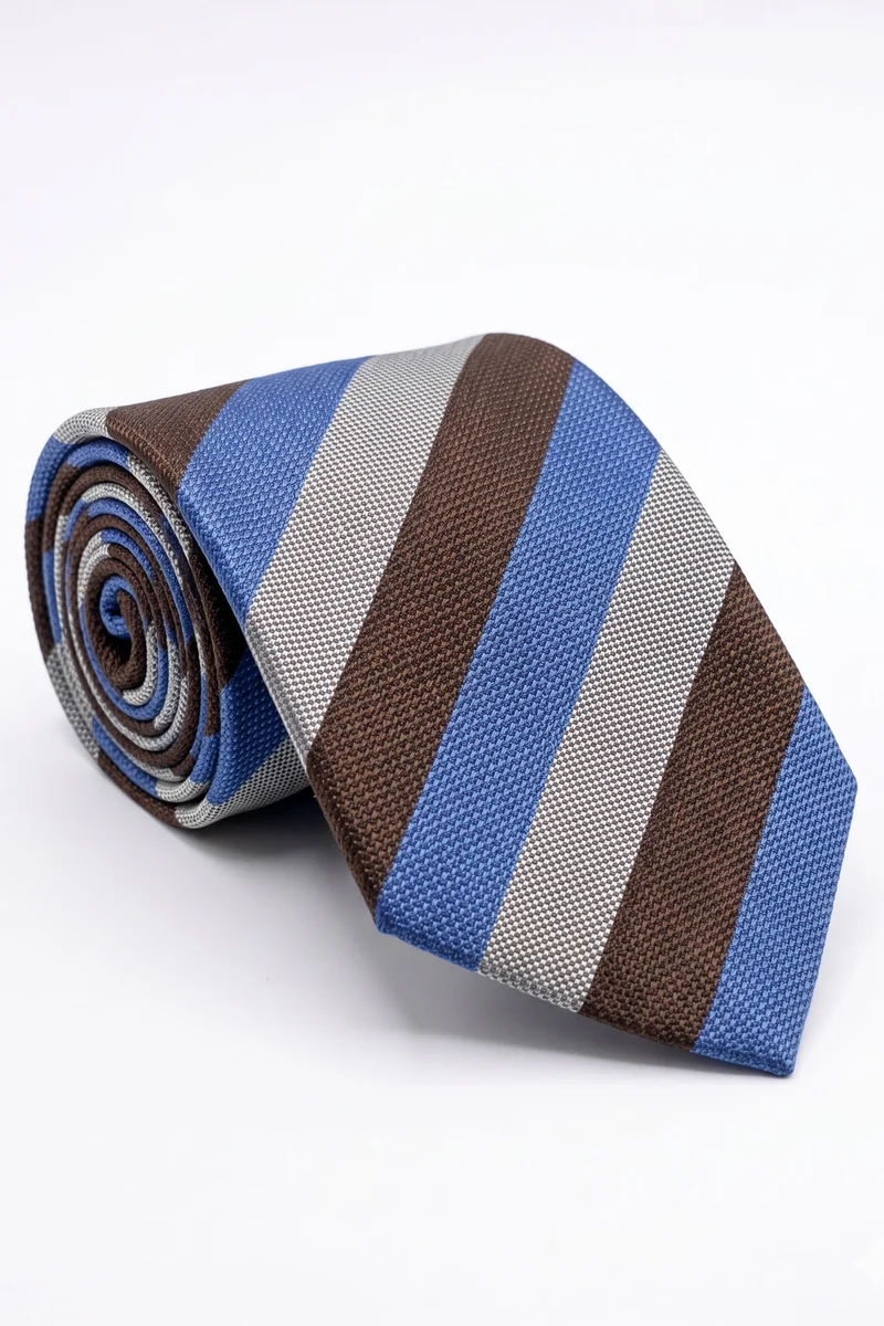 Cravatta in Seta Rigata - RIGATO BLU/MARRONE