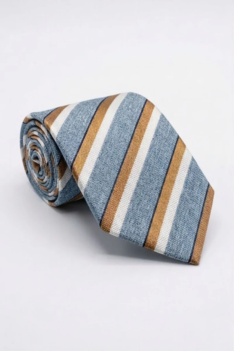 Cravatta in Seta Doppia Riga - RIGATO AZZURRO/MARRONE