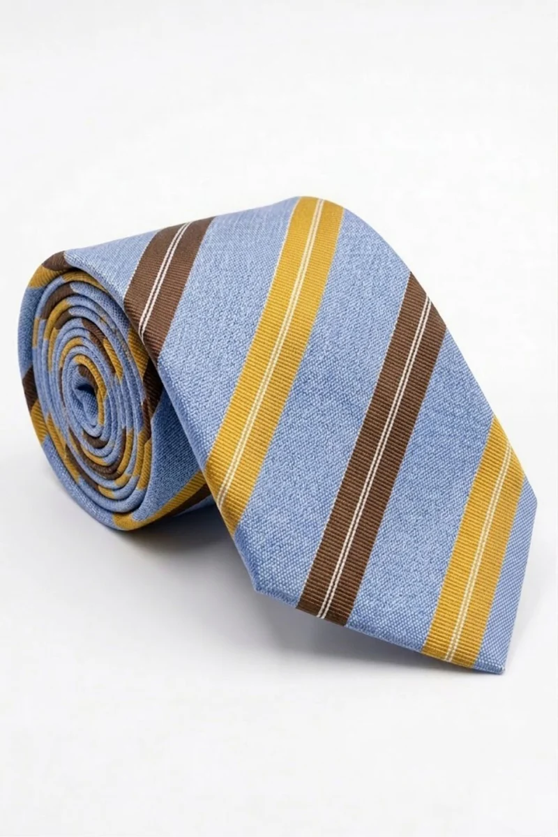 Cravatta Jacquard in Seta Rigata - RIGATO AZZURRO/MARRONE