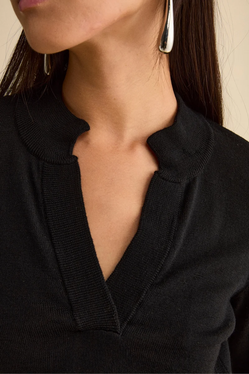 Maglia Serafino in Lana Merino - NERO