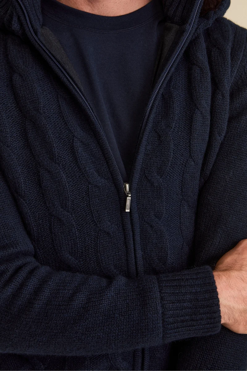 Bomber in Cashmere con Cappuccio e Pelliccia - BLU