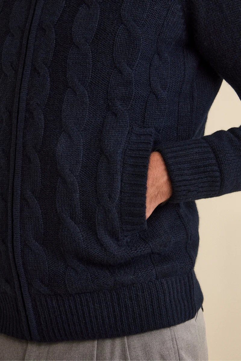 Bomber in Cashmere con Cappuccio e Pelliccia - BLU