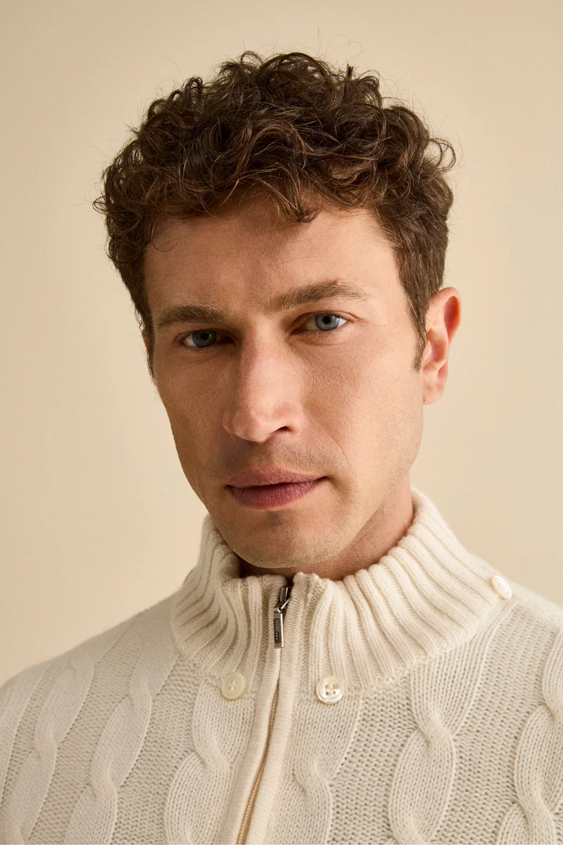 Bomber in Cashmere con Cappuccio e Pelliccia - BIANCO