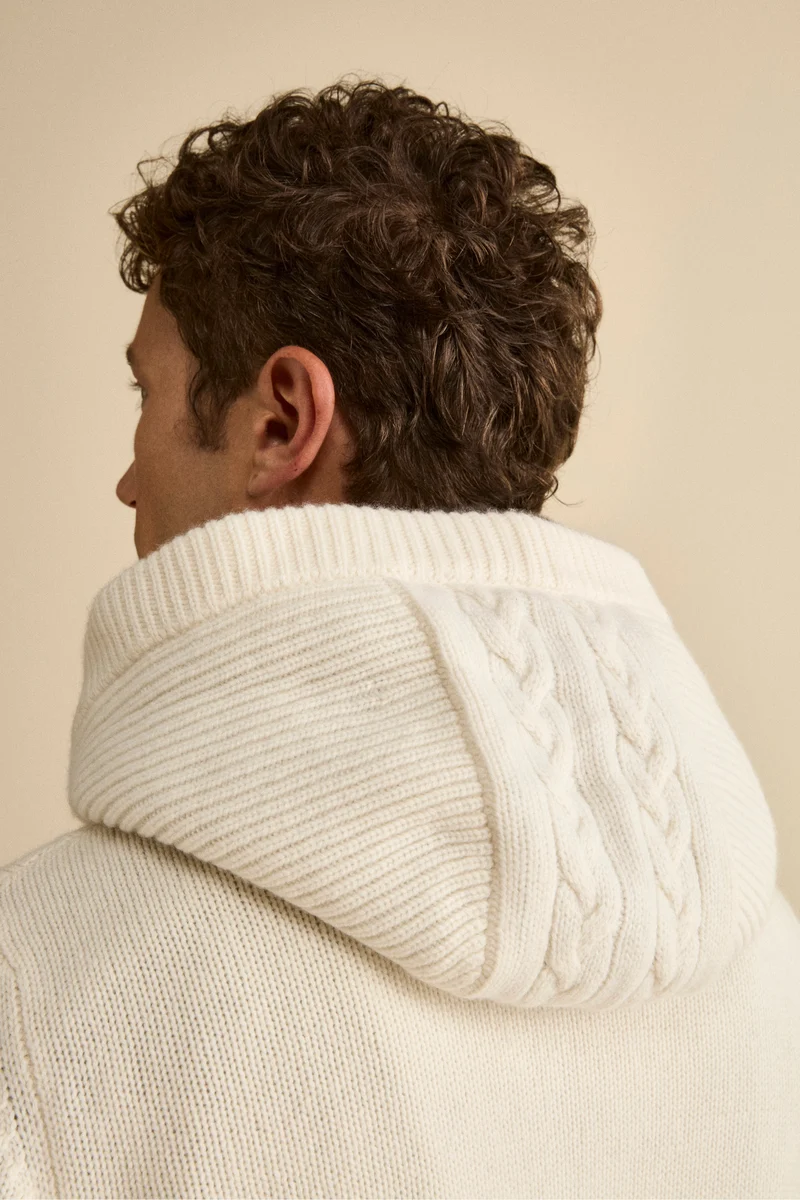 Bomber in Cashmere con Cappuccio e Pelliccia - BIANCO