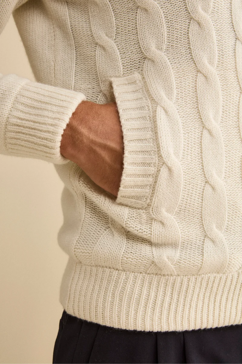 Bomber in Cashmere con Cappuccio e Pelliccia - BIANCO