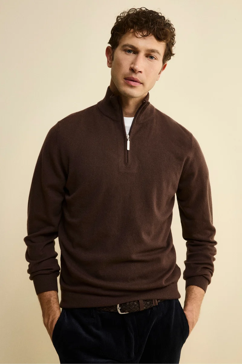 Lupetto con Zip in Lana e Cashmere - MARRONE