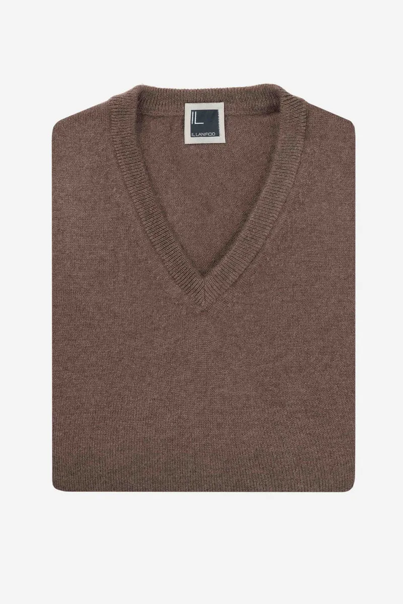 Maglia scollo V in cashmere - CACAO