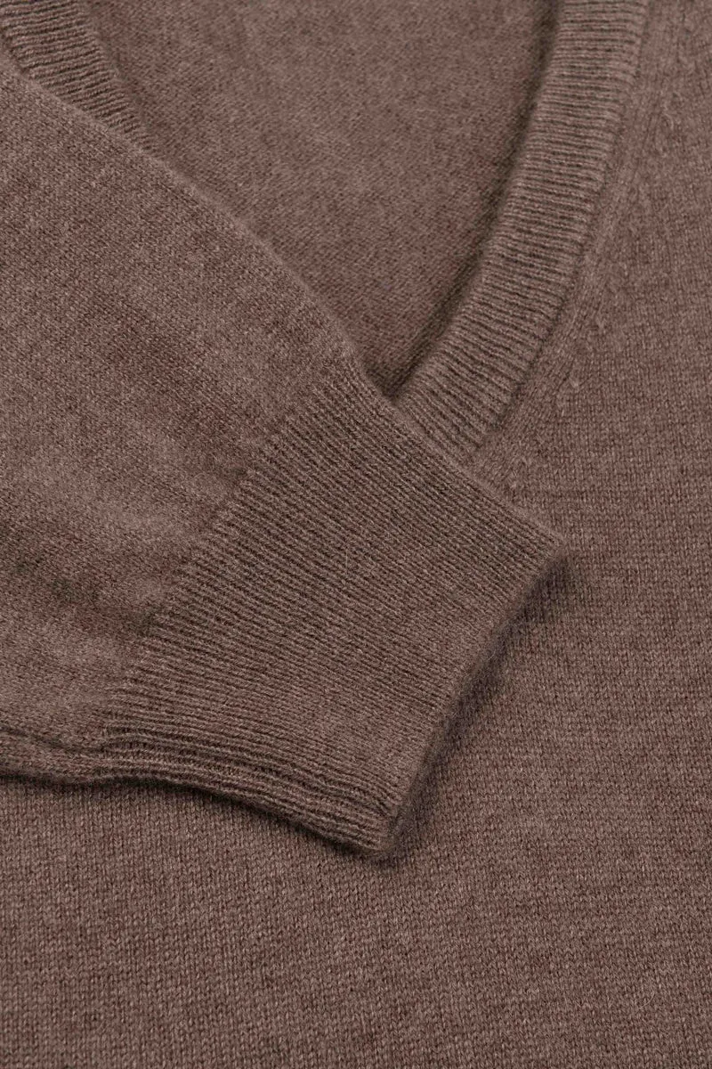 Maglia scollo V in cashmere - CACAO