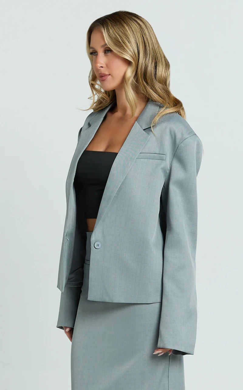 Willow Blazer - Oversized Boxy Short Blazer in Grey