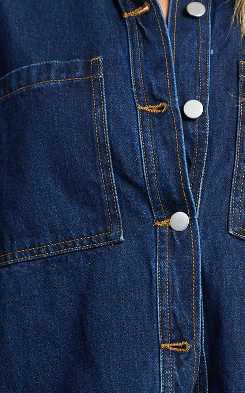 Rhianna Top - Oversized Recycled Denim Short Sleeve Shirt in Indigo Wash