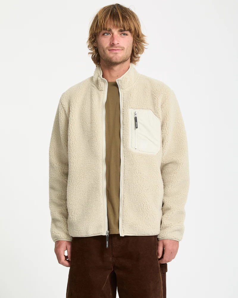 Muzzer Fuzzar Zip-Sherpa-Sweatshirt - Stone