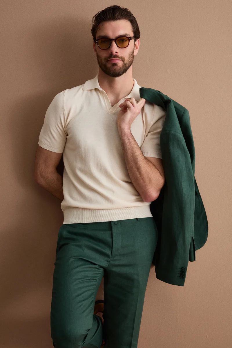 Polo in Maglia di Cotone Crêpe - BEIGE