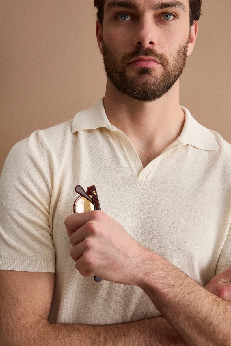 Polo in Maglia di Cotone Crêpe - BEIGE