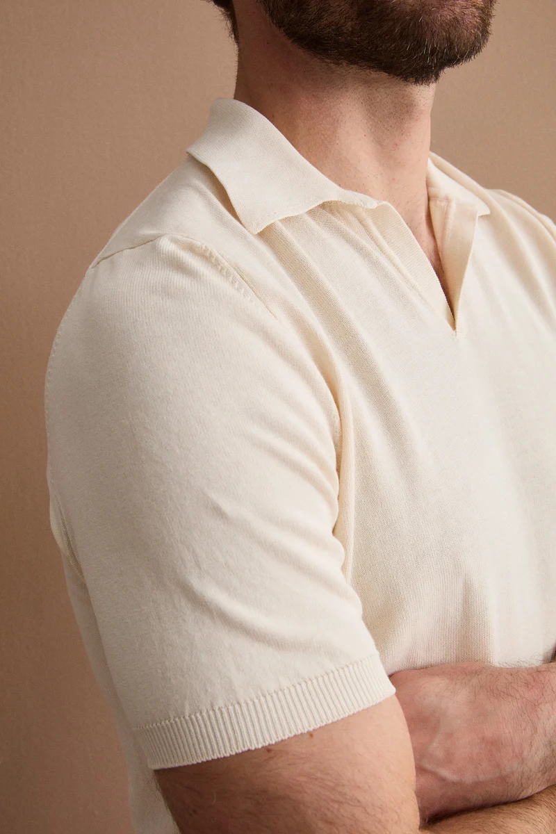 Polo in Maglia di Cotone Crêpe - BEIGE