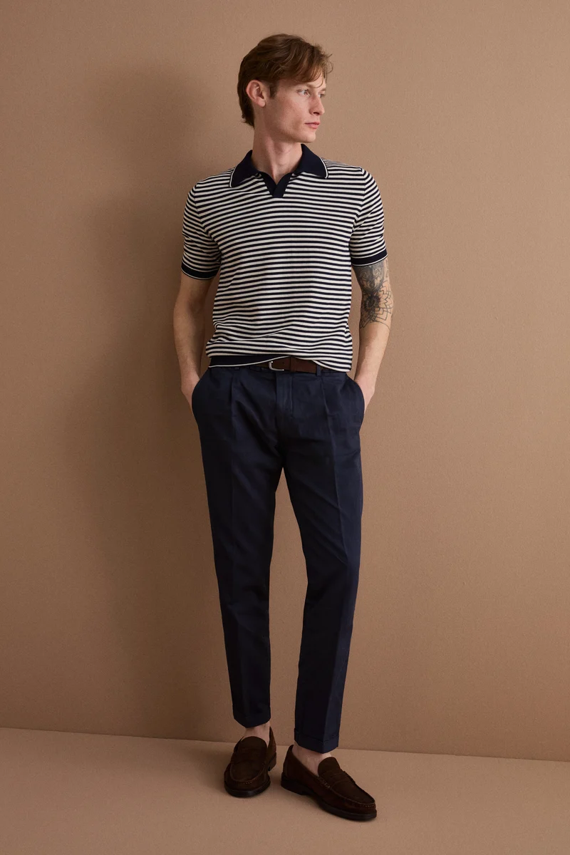 Polo Derby a Righe in Cotone Dry - BLU/PANNA