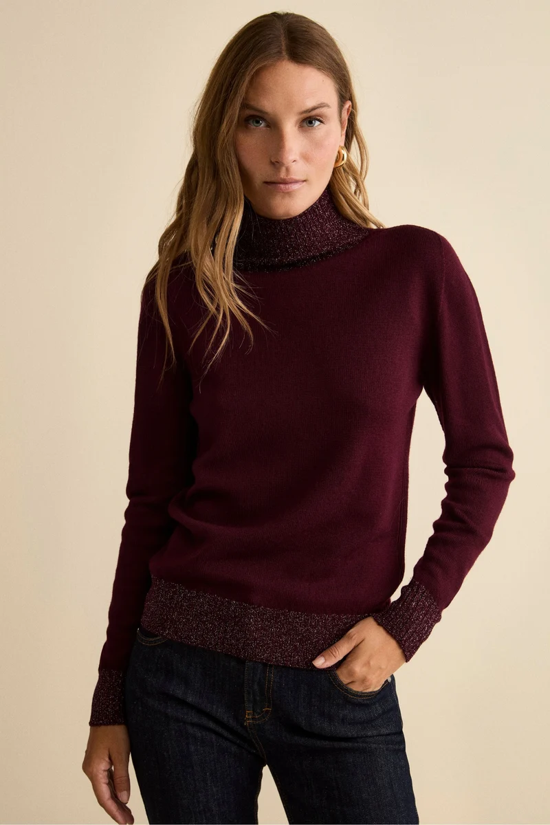 Lupetto in Lana Merino con Bordi in Lurex - BORDEAUX