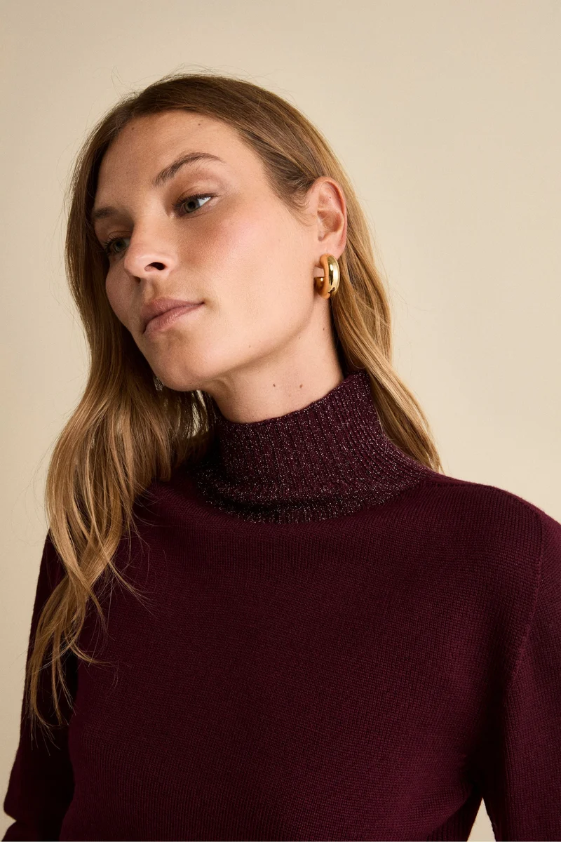 Lupetto in Lana Merino con Bordi in Lurex - BORDEAUX