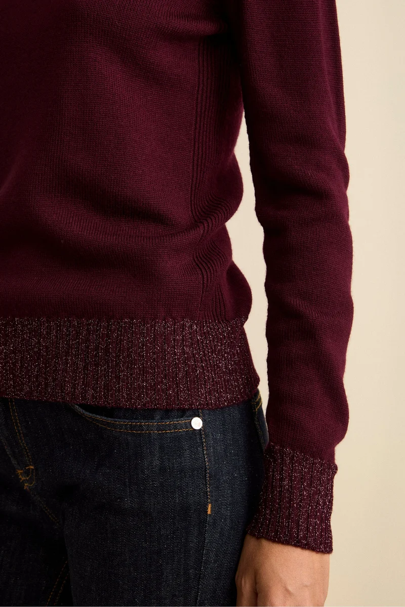 Lupetto in Lana Merino con Bordi in Lurex - BORDEAUX
