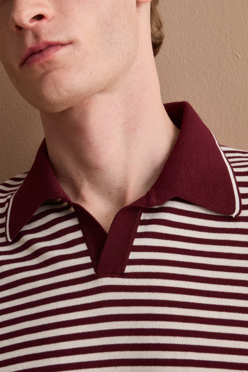 Polo Derby a Righe in Cotone Dry - BORDEAUX/PANNA