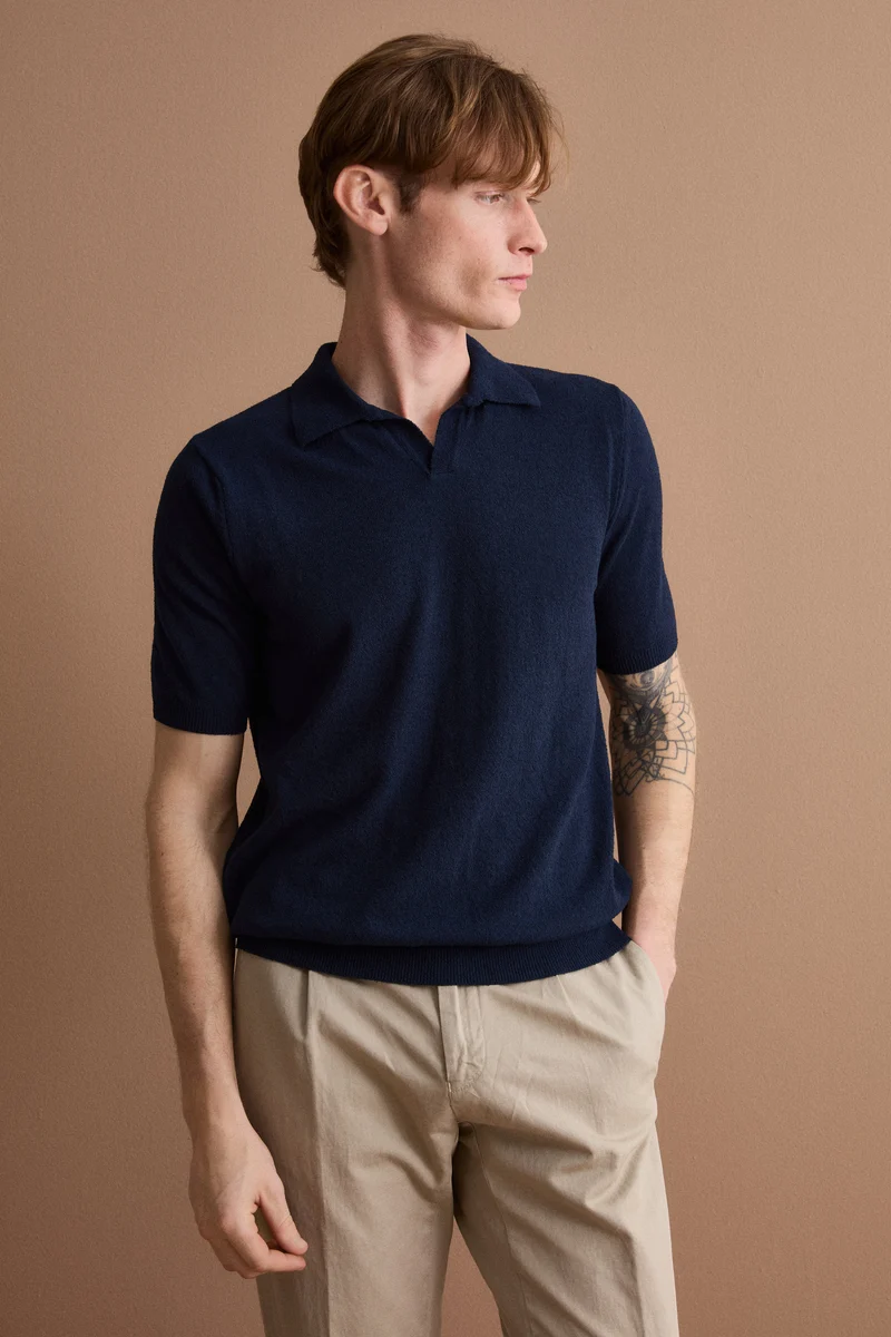 Polo Derby in Cotone Bouclé - BLU