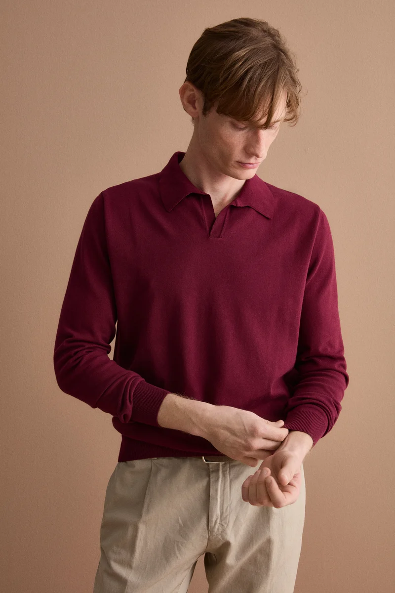 Polo Derby in Cotone con Manica Lunga - BORDEAUX
