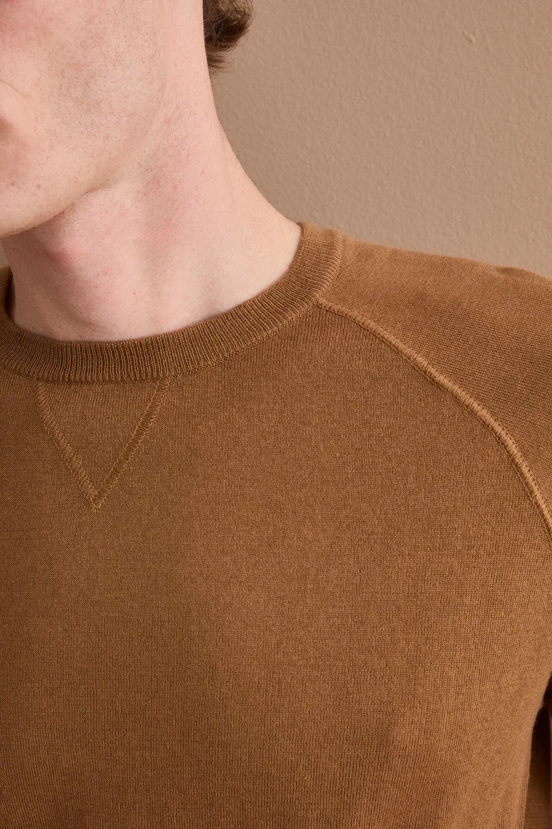 Girocollo Felpa in Seta e Cashmere - TABACCO