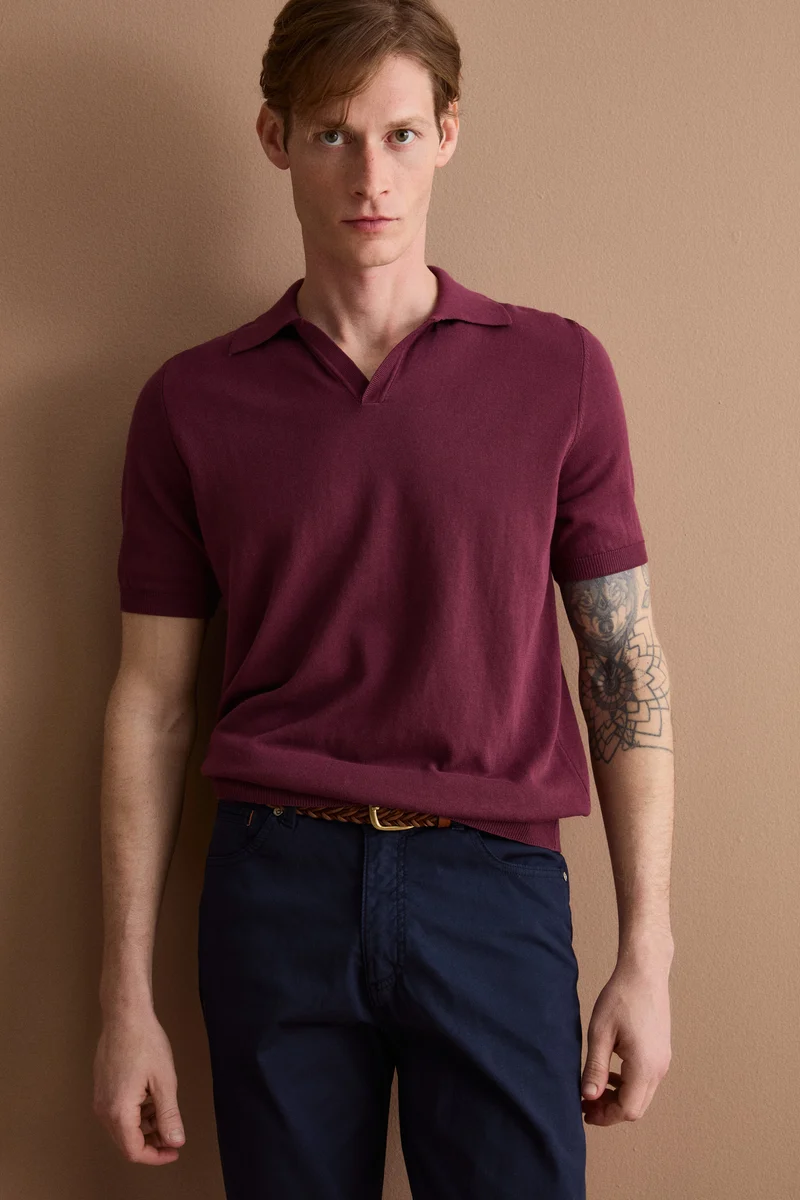 Polo in Maglia di Cotone Crêpe - BORDEAUX