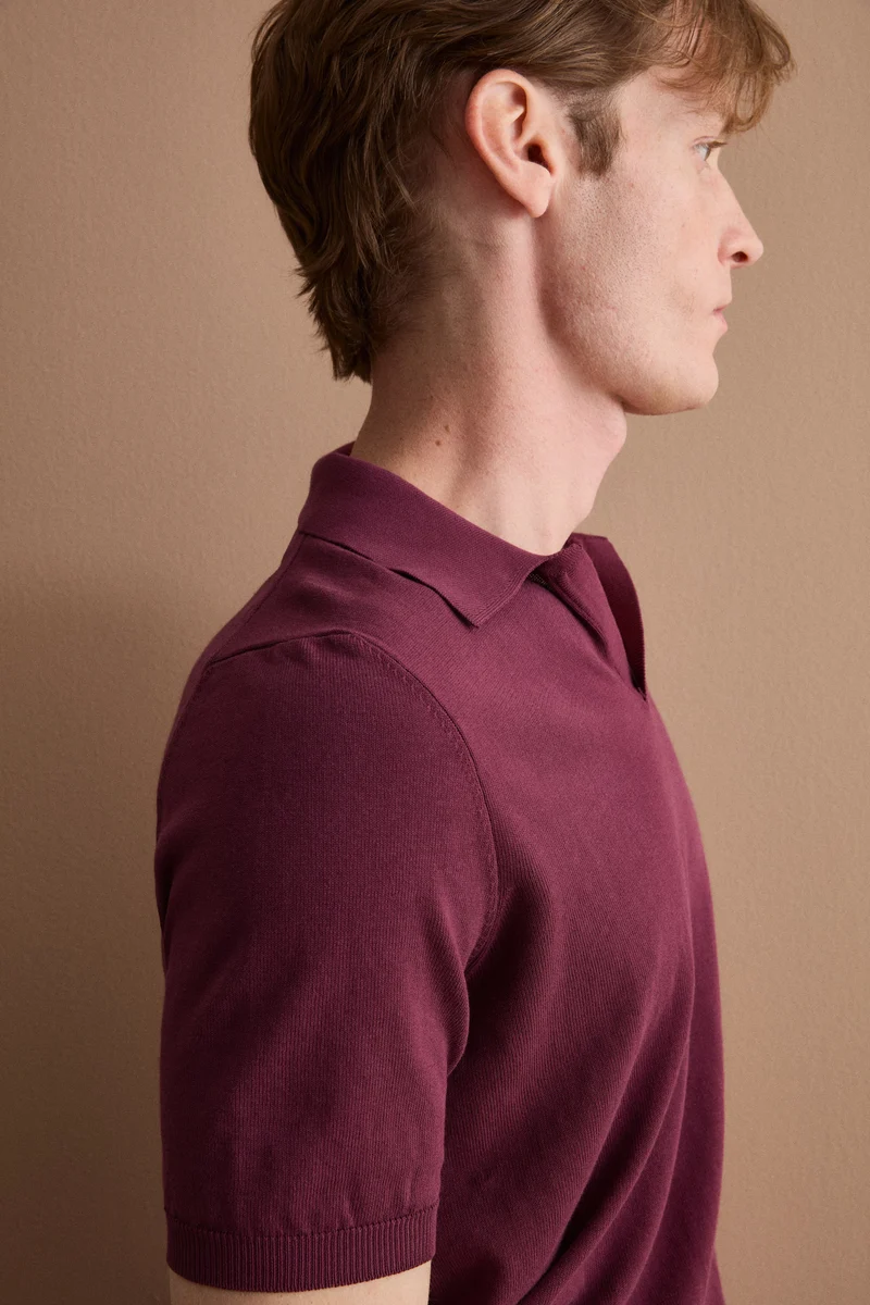 Polo in Maglia di Cotone Crêpe - BORDEAUX