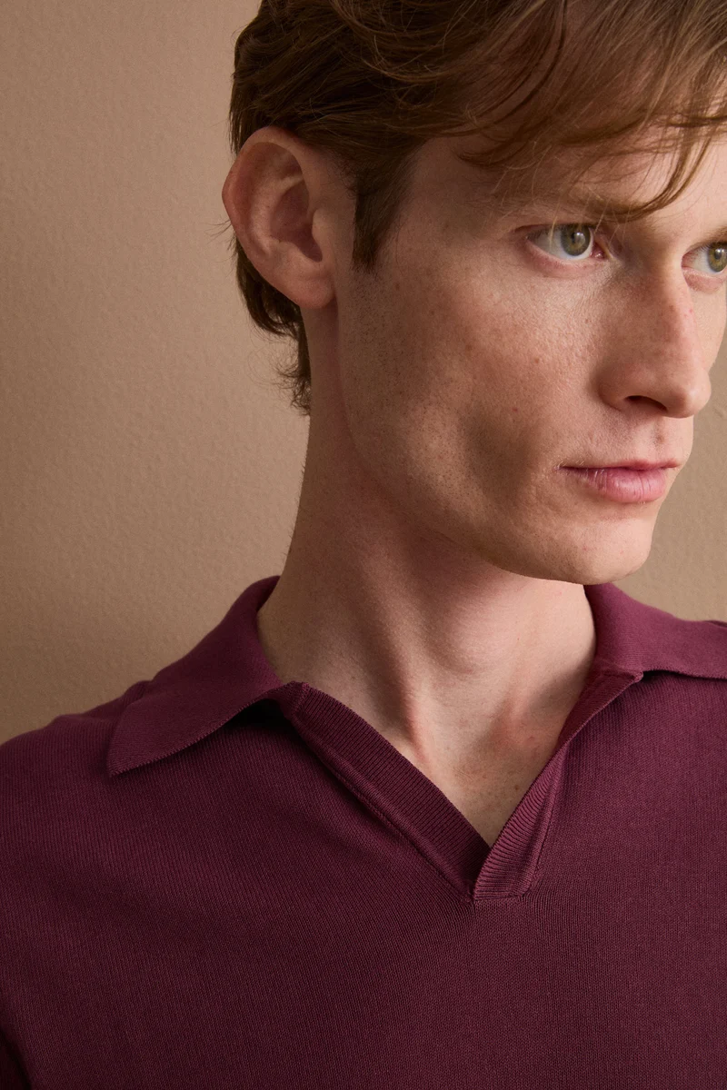 Polo in Maglia di Cotone Crêpe - BORDEAUX