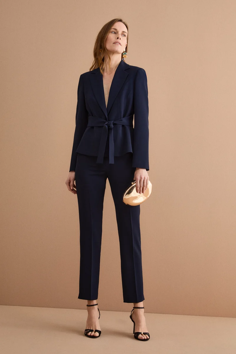 Giacca Elegante da Cerimonia in Cady con Cintura - BLU