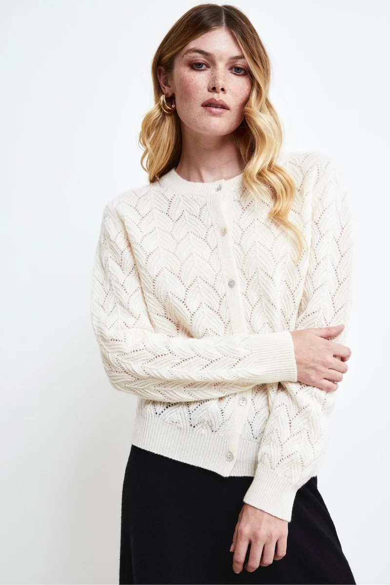 Cardigan Traforato in lana e cashmere - LATTE