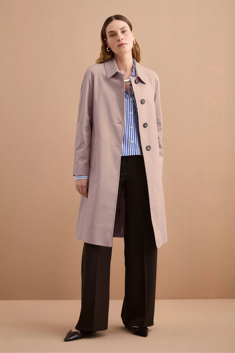Trench Monopetto Foderato con Collo a Camicia - SABBIA
