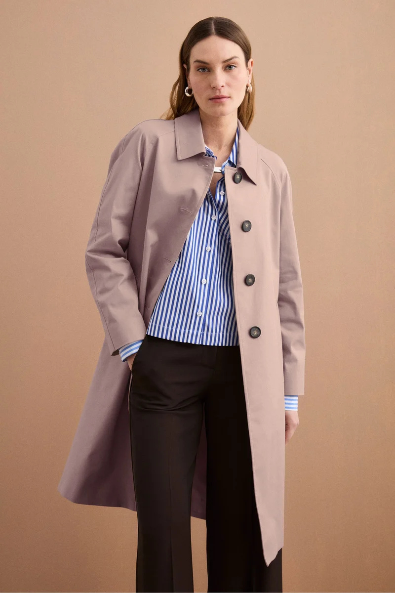 Trench Monopetto Foderato con Collo a Camicia - SABBIA